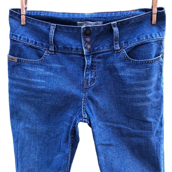 Levis Jeans Blue Stretch Low Rise Waistband Y2K Flare No Back Pockets Womens 8 - Picture 5 of 9